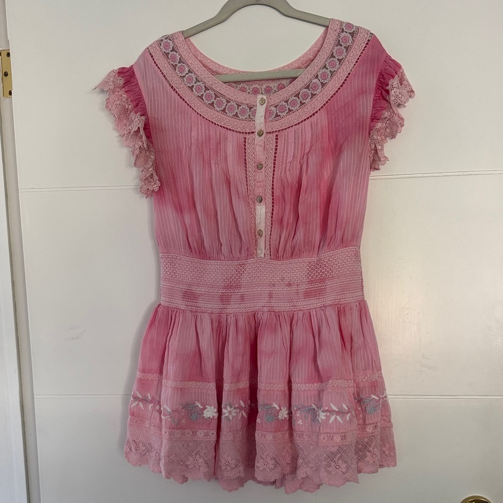 Pink Lace Trimmed Blouse